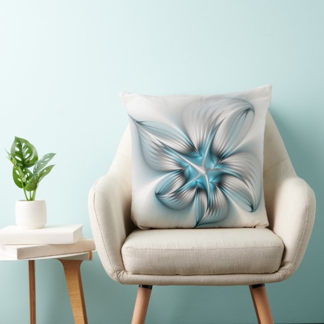 Floral Elegance Modern Abstract Blue Fractal Art Throw Pillow (Chair)