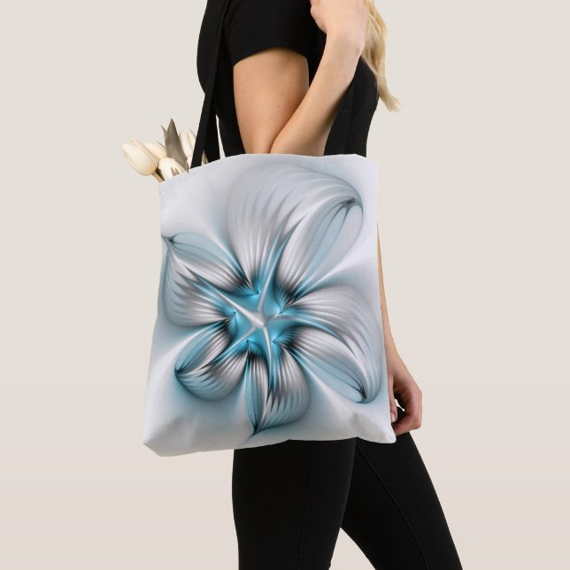 Floral Elegance Modern Abstract Blue Fractal Art Tote Bag (Close Up)