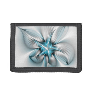 Floral Elegance Modern Abstract Blue Fractal Art Tri-fold Wallet