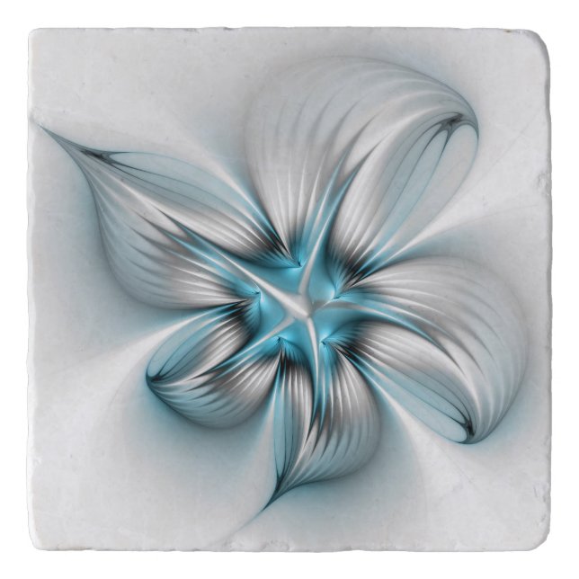 Floral Elegance Modern Abstract Blue Fractal Art Trivet (Front)