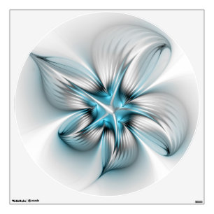 Floral Elegance Modern Abstract Blue Fractal Art Wall Decal