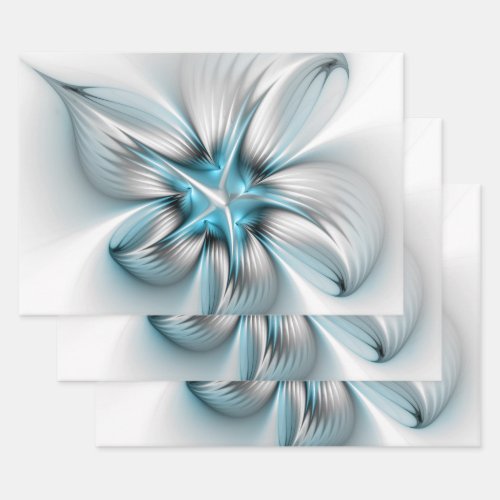 Floral Elegance Modern Abstract Blue Fractal Art Wrapping Paper Sheets