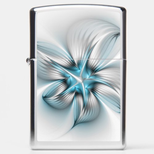 Floral Elegance Modern Abstract Blue Fractal Art Zippo Lighter