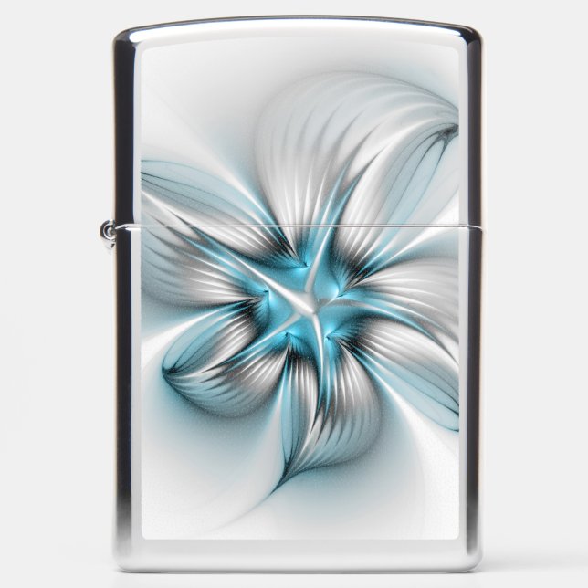 Floral Elegance Modern Abstract Blue Fractal Art Zippo Lighter (Front)