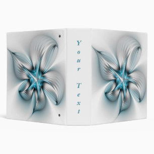 Floral Elegance Modern Abstract Blue Fractal Text 3 Ring Binder