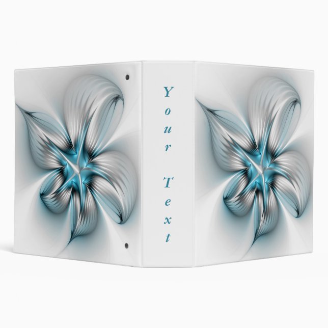 Floral Elegance Modern Abstract Blue Fractal Text 3 Ring Binder (Background)
