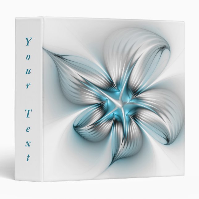Floral Elegance Modern Abstract Blue Fractal Text 3 Ring Binder (Front/Spine)
