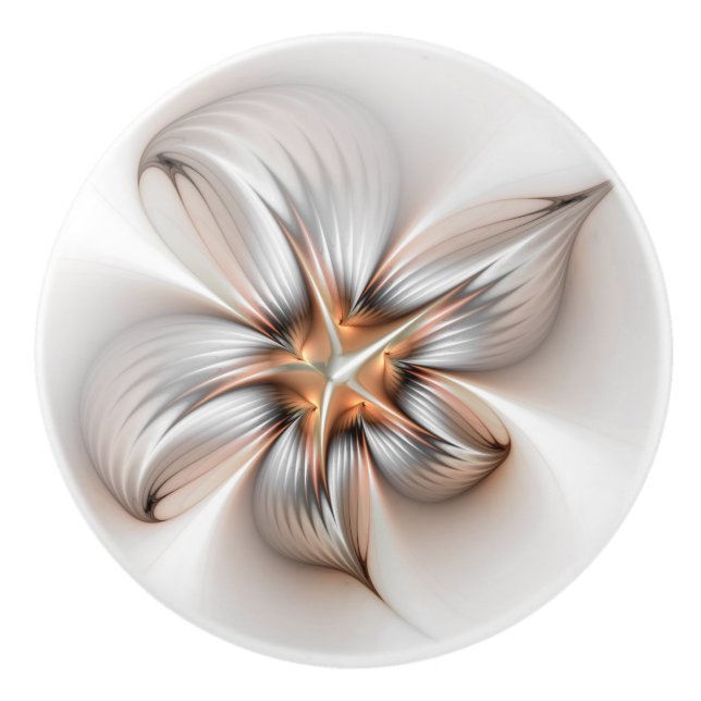 Floral Elegance Modern Abstract Fractal Art Ceramic Knob (Front)