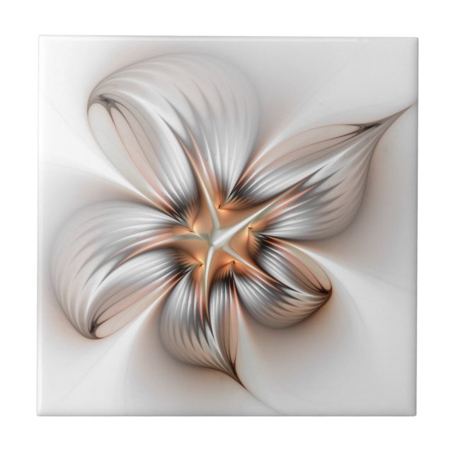 Floral Elegance Modern Abstract Fractal Art Ceramic Tile (Front)