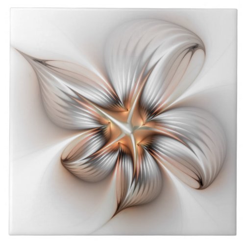 Floral Elegance Modern Abstract Fractal Art Ceramic Tile