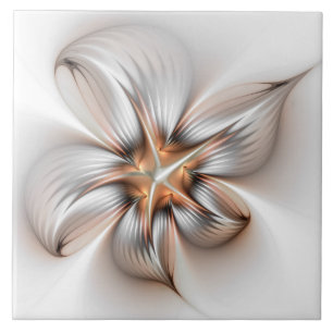Floral Elegance Modern Abstract Fractal Art Ceramic Tile