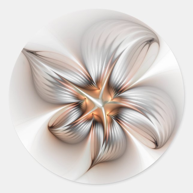 Floral Elegance Modern Abstract Fractal Art Classic Round Sticker (Front)