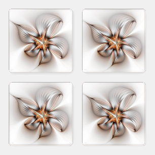 Floral Elegance Modern Abstract Fractal Art Coaster Set