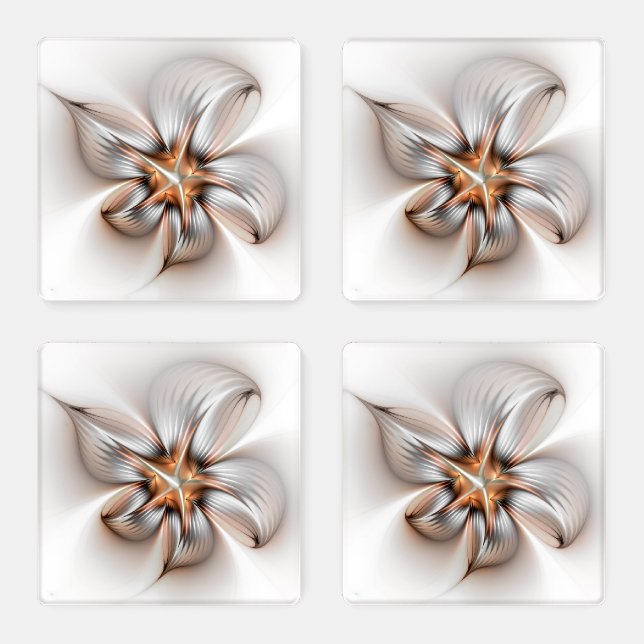 Floral Elegance Modern Abstract Fractal Art Coaster Set (Set)
