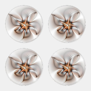 Floral Elegance Modern Abstract Fractal Art Coaster Set