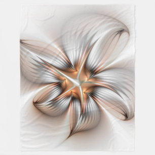 Floral Elegance Modern Abstract Fractal Art Fleece Blanket
