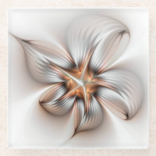 Floral Elegance Modern Abstract Fractal Art Glass Coaster
