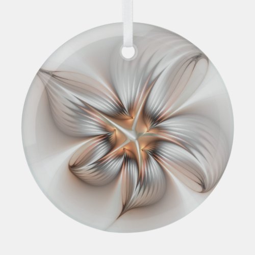 Floral Elegance Modern Abstract Fractal Art Glass Ornament