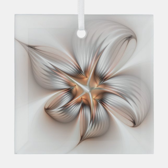 Floral Elegance Modern Abstract Fractal Art Glass Ornament (Front)