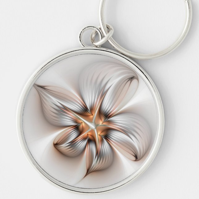 Floral Elegance Modern Abstract Fractal Art Keychain (Front)