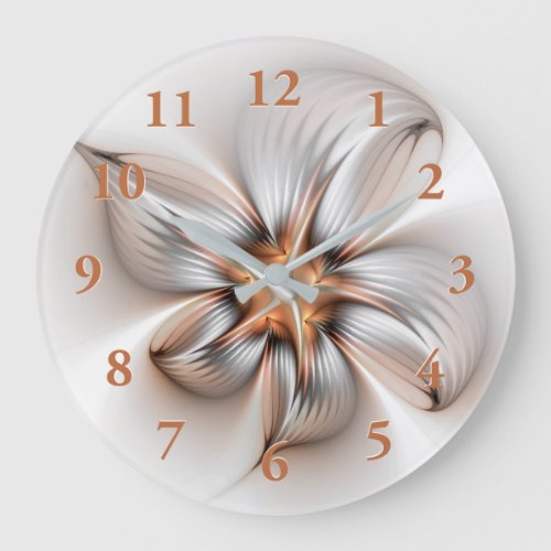 Floral Elegance Modern Abstract Fractal Art Large Clock