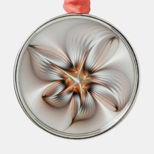 Floral Elegance Modern Abstract Fractal Art Metal Ornament