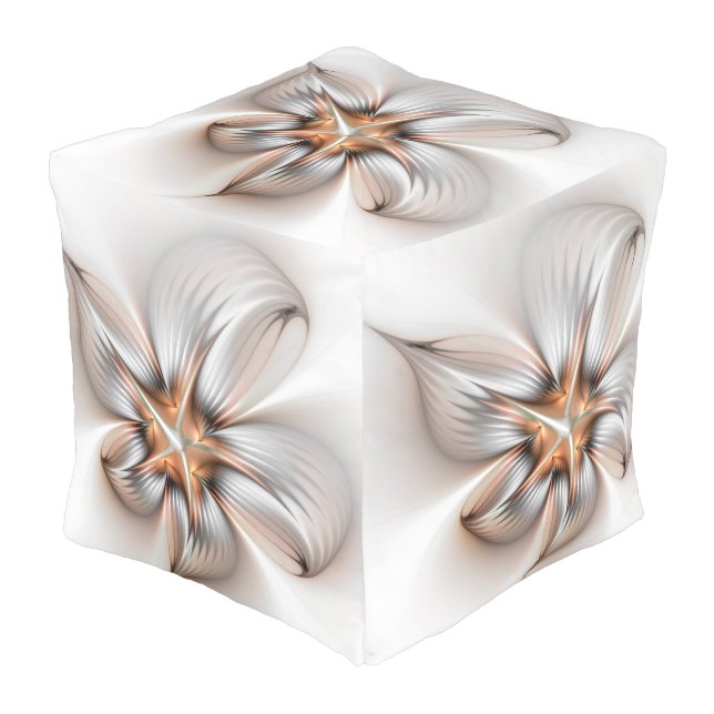 Floral Elegance Modern Abstract Fractal Art Outdoor Pouf (Angled Front)