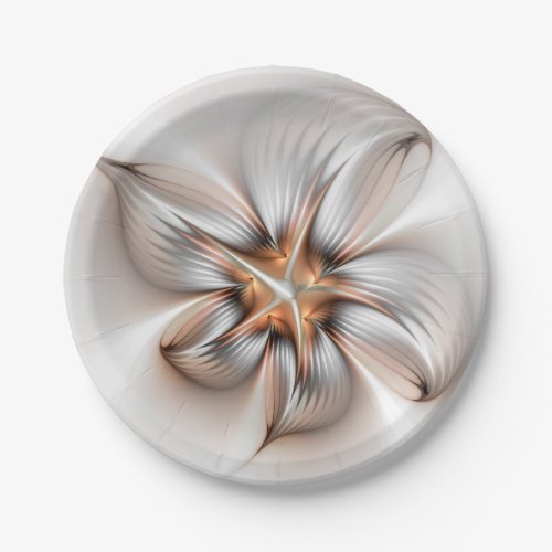 Floral Elegance Modern Abstract Fractal Art Paper Plates