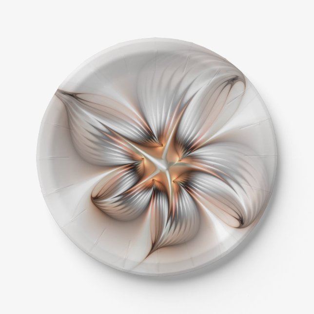 Floral Elegance Modern Abstract Fractal Art Paper Plates (Front)