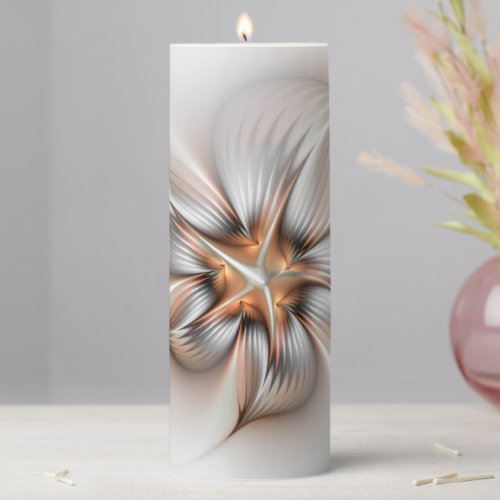 Floral Elegance Modern Abstract Fractal Art Pillar Candle