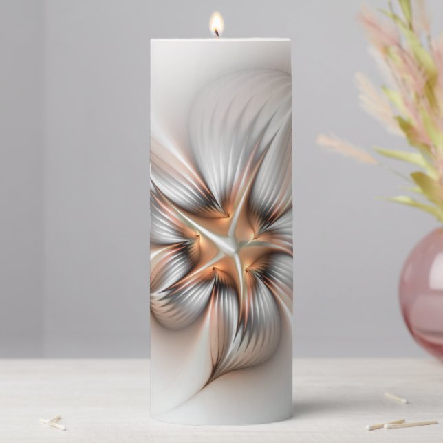 Floral Elegance Modern Abstract Fractal Art Pillar Candle (In Situ)
