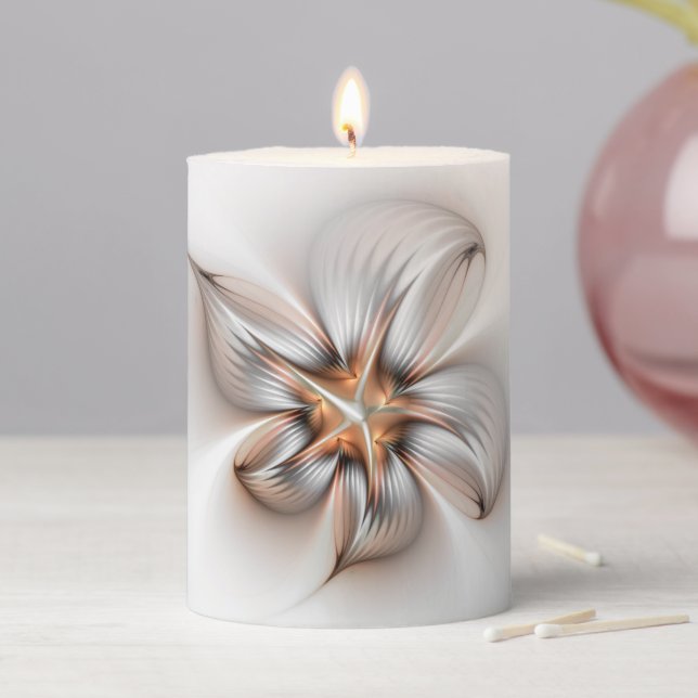Floral Elegance Modern Abstract Fractal Art Pillar Candle (In Situ)