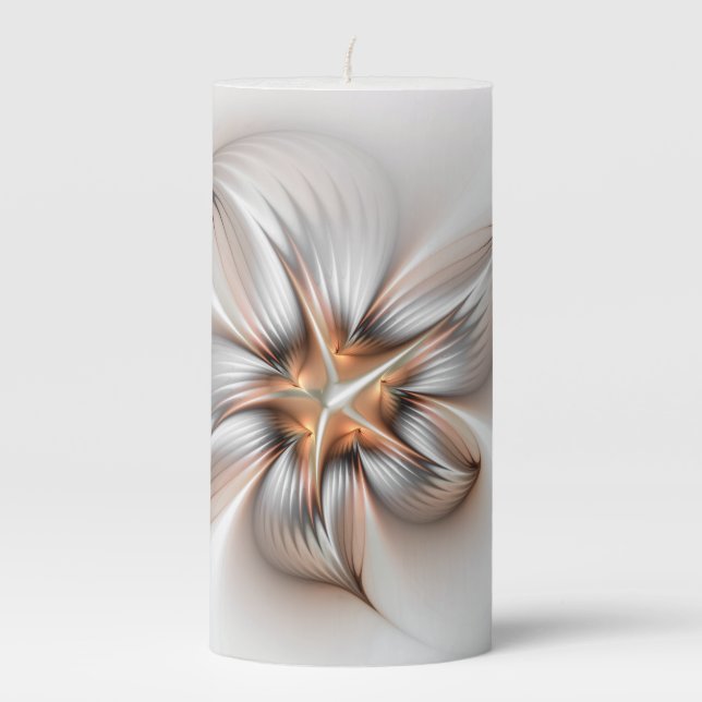 Floral Elegance Modern Abstract Fractal Art Pillar Candle (Front)