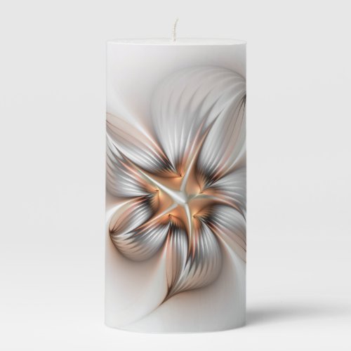 Floral Elegance Modern Abstract Fractal Art Pillar Candle