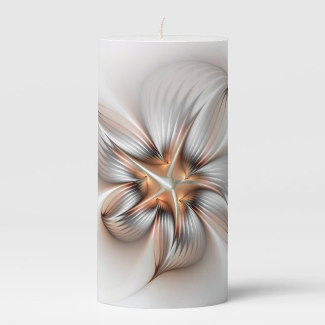 Floral Elegance Modern Abstract Fractal Art Pillar Candle (Front)