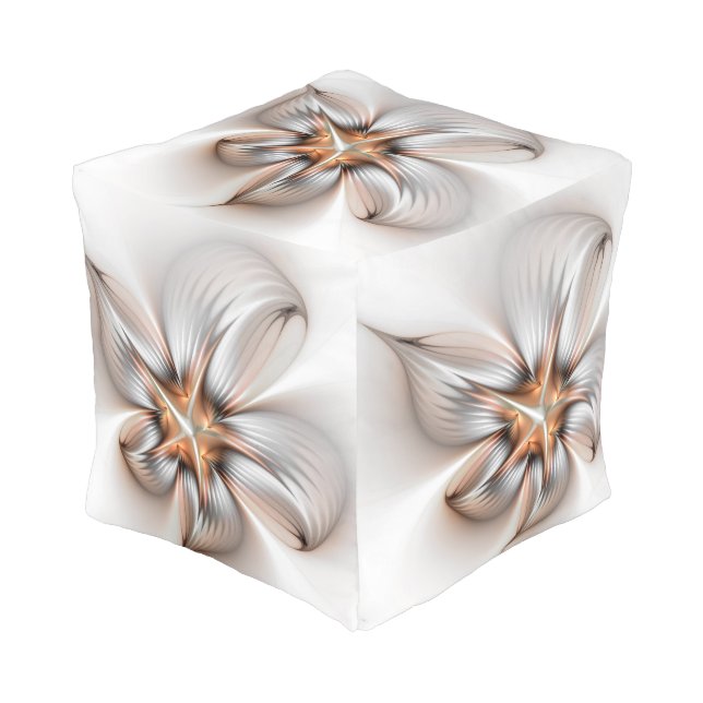 Floral Elegance Modern Abstract Fractal Art Pouf (Angled Front)
