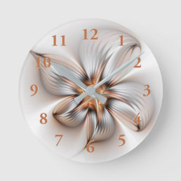 Floral Elegance Modern Abstract Fractal Art Round Clock