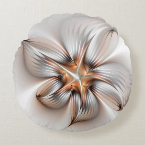 Floral Elegance Modern Abstract Fractal Art Round Pillow