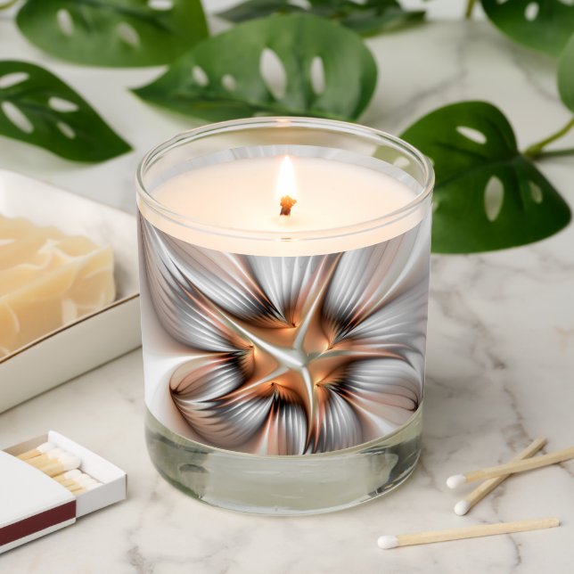 Floral Elegance Modern Abstract Fractal Art Scented Candle (Lit)