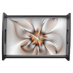 Floral Elegance Modern Abstract Fractal Art Serving Tray