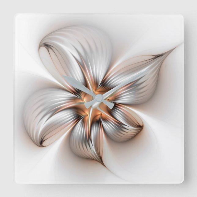 Floral Elegance Modern Abstract Fractal Art Square Wall Clock (Front)