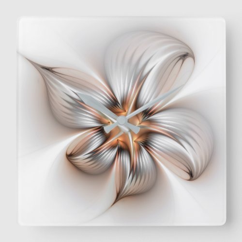 Floral Elegance Modern Abstract Fractal Art Square Wall Clock