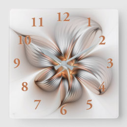 Floral Elegance Modern Abstract Fractal Art Square Wall Clock