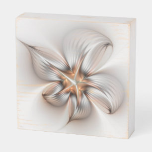 Floral Elegance Modern Abstract Fractal Art Wooden Box Sign