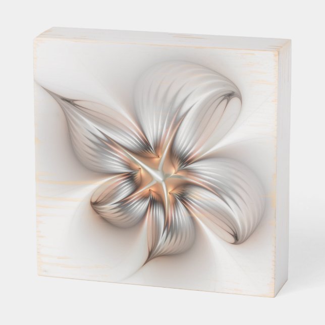 Floral Elegance Modern Abstract Fractal Art Wooden Box Sign (Angled Horizontal)