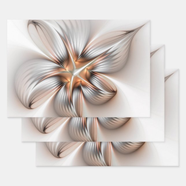 Floral Elegance Modern Abstract Fractal Art Wrapping Paper Sheets (Set)