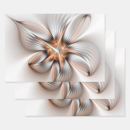 Floral Elegance Modern Abstract Fractal Art Wrapping Paper Sheets