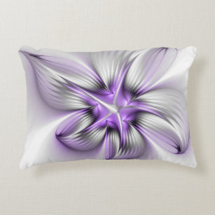 Floral Elegance Modern Abstract Violet Fractal Art Accent Pillow