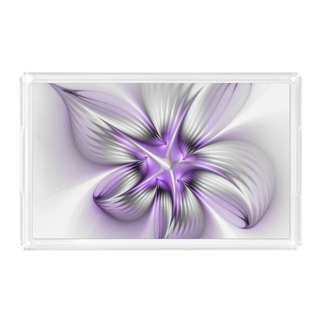 Floral Elegance Modern Abstract Violet Fractal Art Acrylic Tray (Front)
