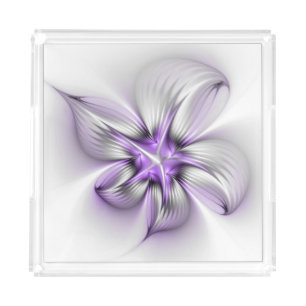 Floral Elegance Modern Abstract Violet Fractal Art Acrylic Tray